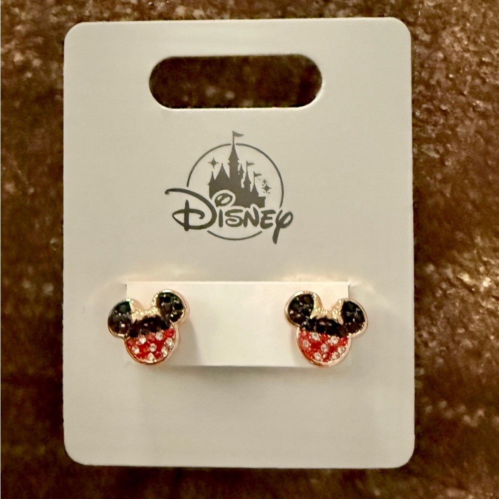 Disney Minnie Mouse Red & Black CZ Stud Earrings